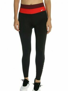 Nike Dri-FIT Women's M Leggings Black Red Burgundy Colorblock 3D Logo